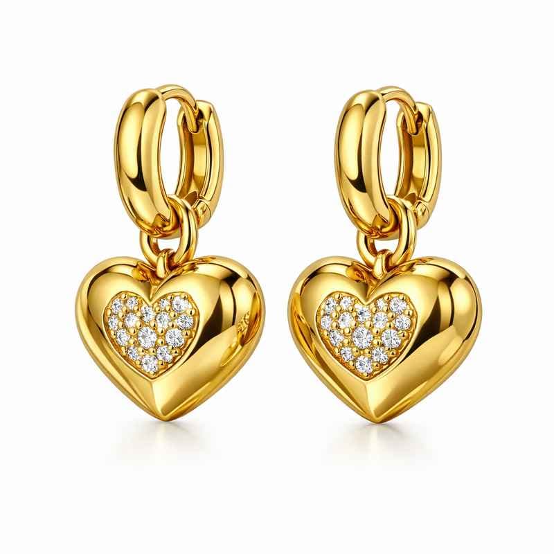 Adorable Stainless Steel Heart Earrings Chunky Gold Plated Dangle