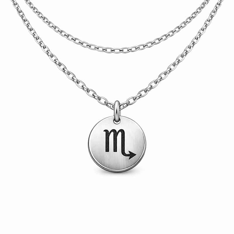 Personalized Zodiac Pendant Necklace Engraved Stainless Steel Layering
