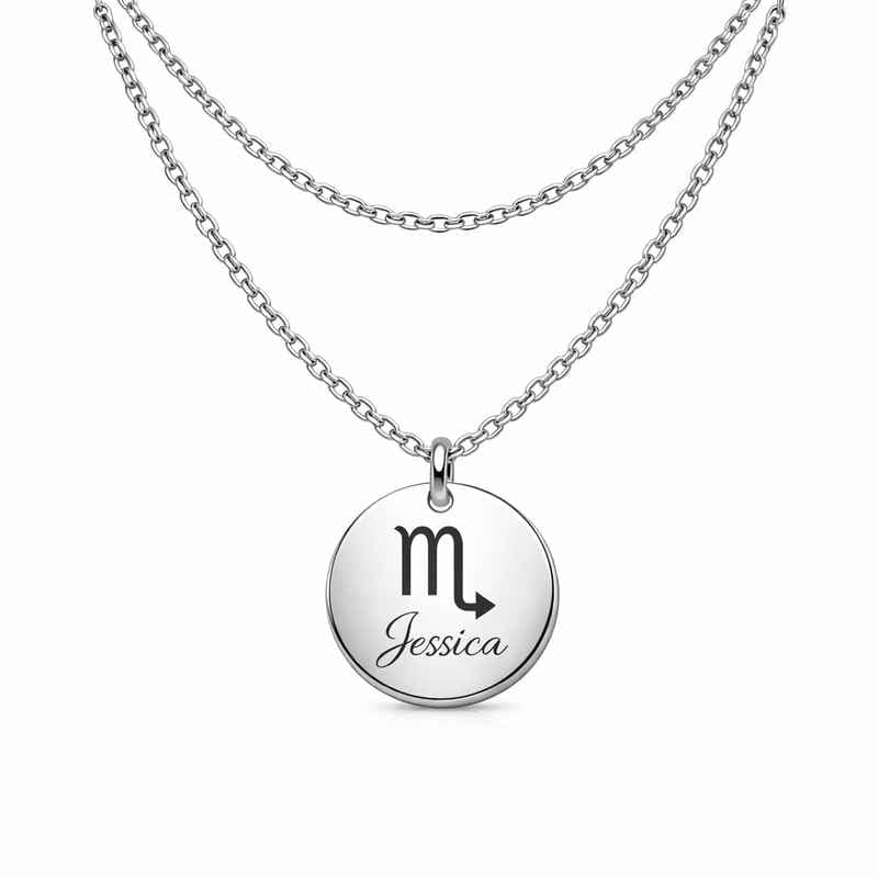 Personalized Engraved Zodiac Pendant Stainless Steel Layering Necklace