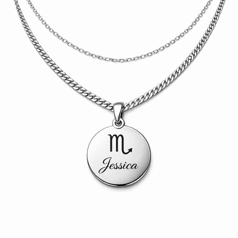 Personalized Engraved Zodiac Pendant Stainless Steel Layering Necklace