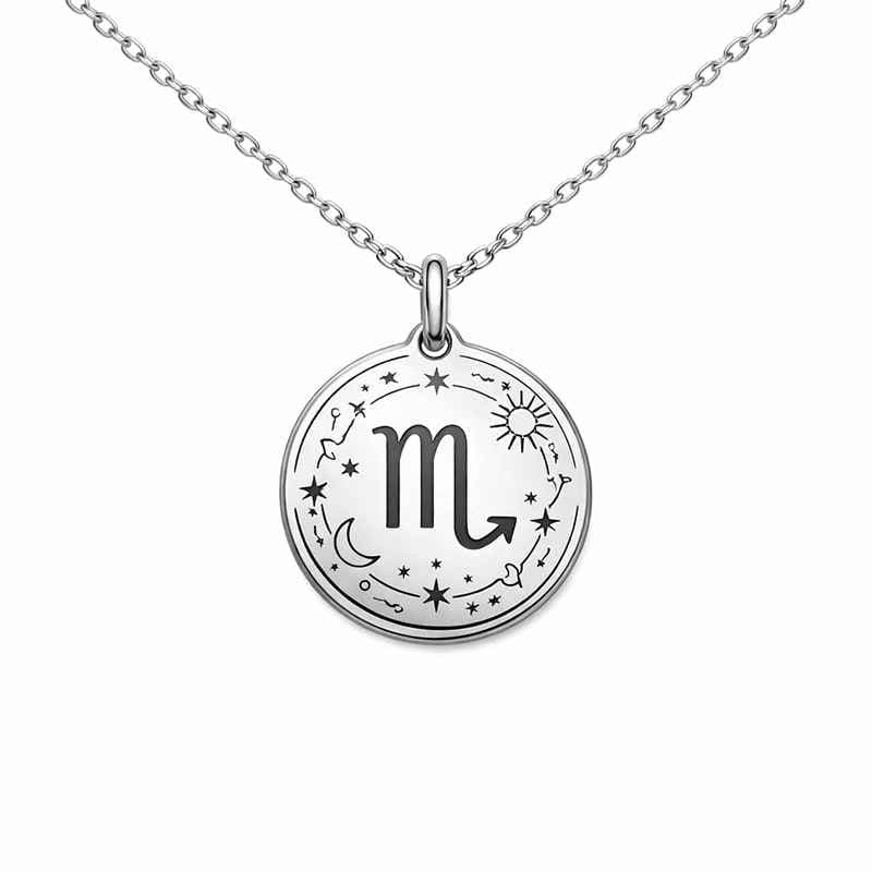 Personalized Zodiac Pendant Necklace Engraved Stainless Steel Layering