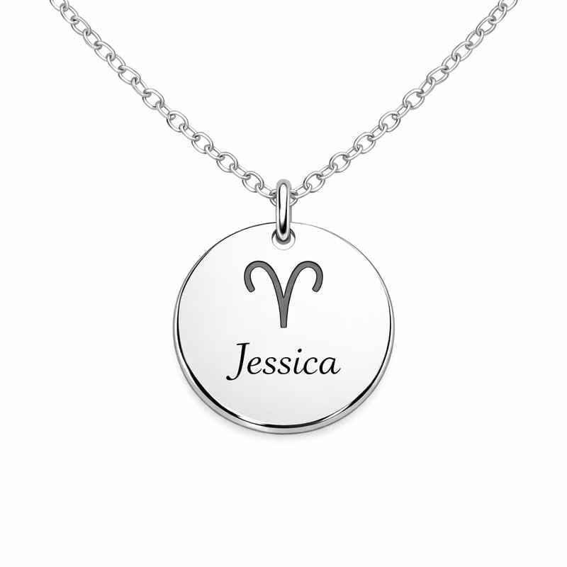 Personalized Zodiac Pendant Necklace Engraved Stainless Steel Custom Layering