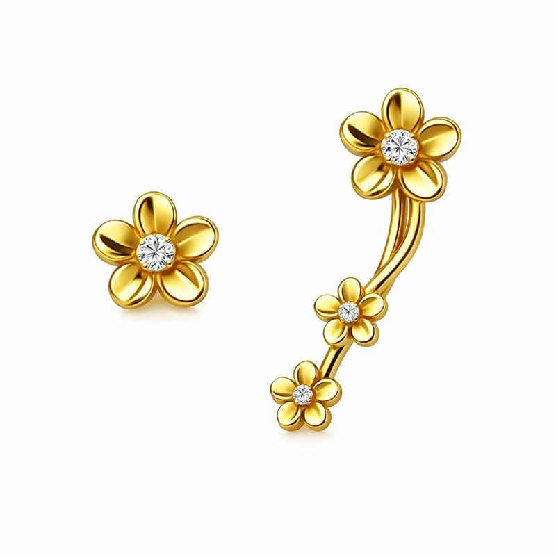 Elegant Gold Plated Flower Stud Earrings 14K Asymmetric Tiny Stainless Steel Studs
