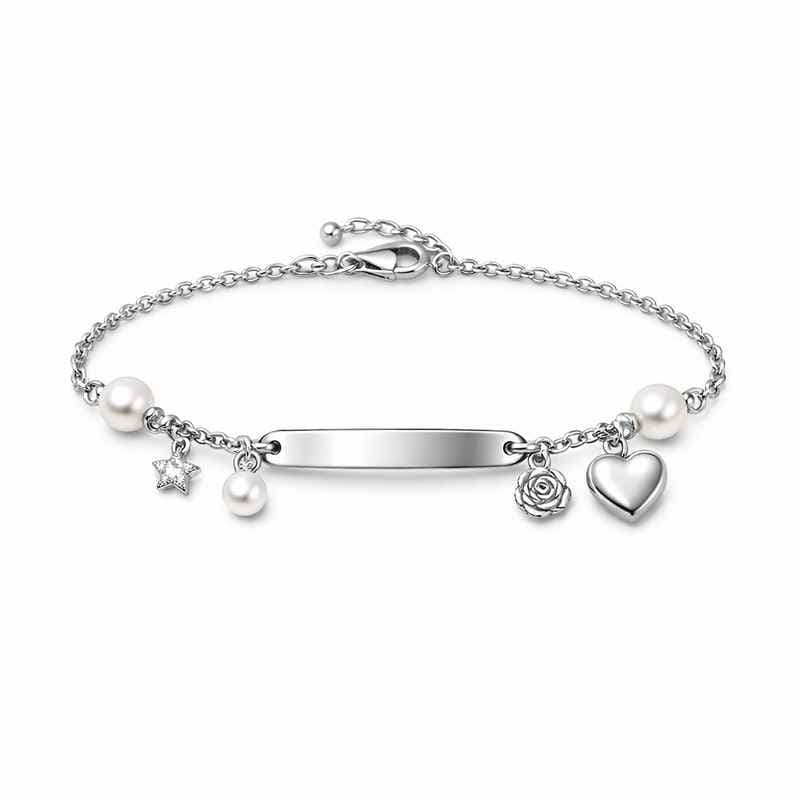 Dainty Romantic Charm Bracelet with Personalized Engraving Pearl Stainless Steel Love Heart