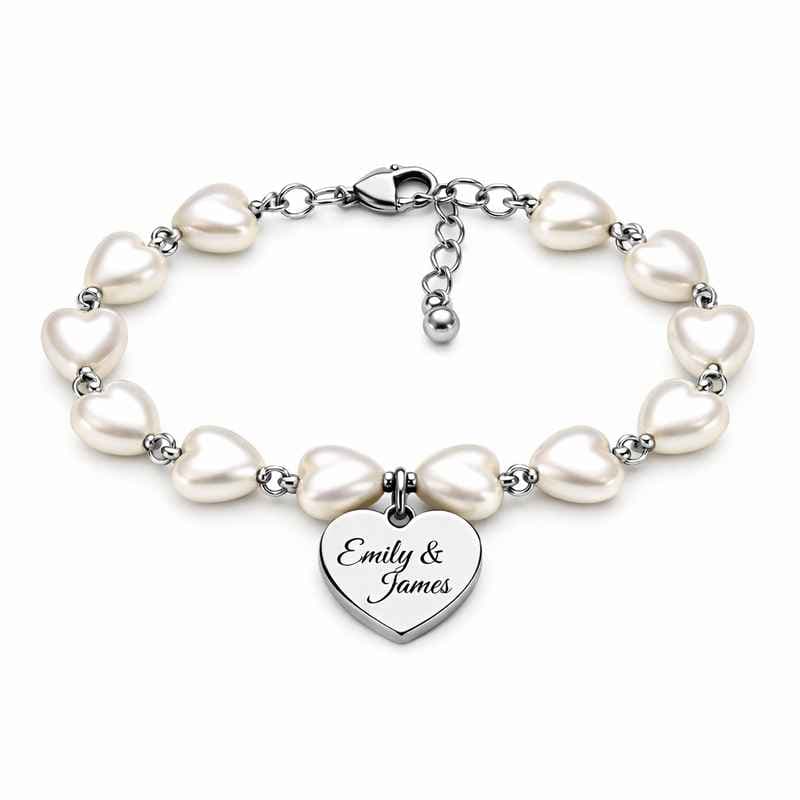 Dainty Romantic Pearl Heart Bracelet with Personalized Stainless Steel Love Charm