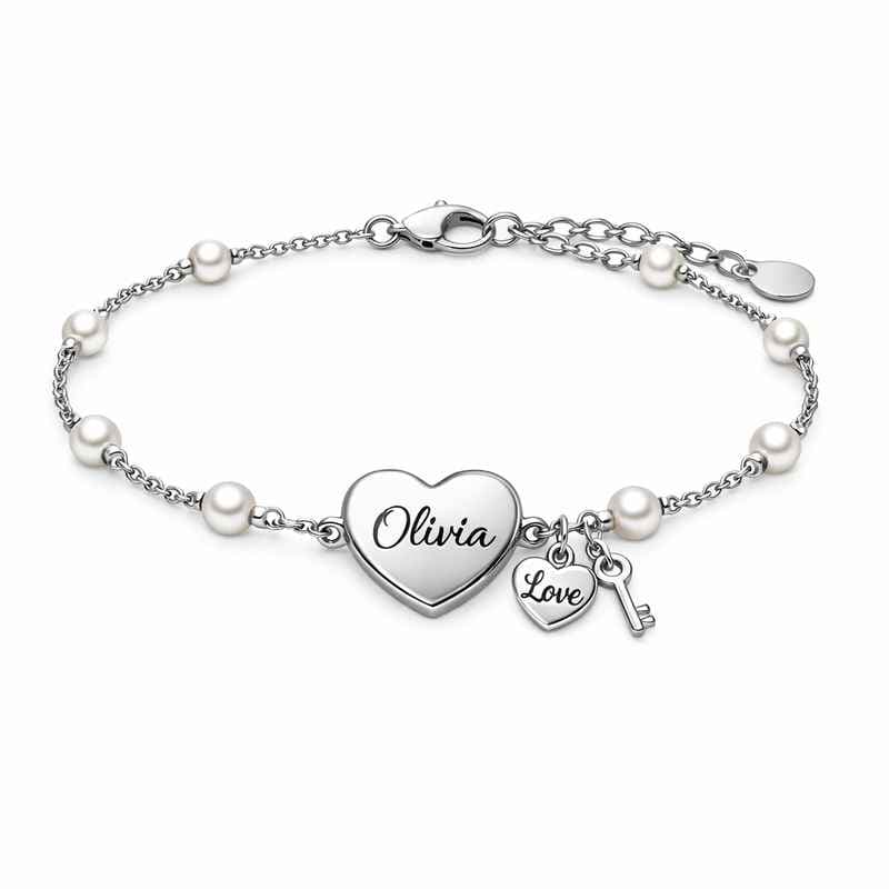 Dainty Romantic Pearl Heart Bracelet Personalized Stainless Steel Love Charm Dainty Romantic