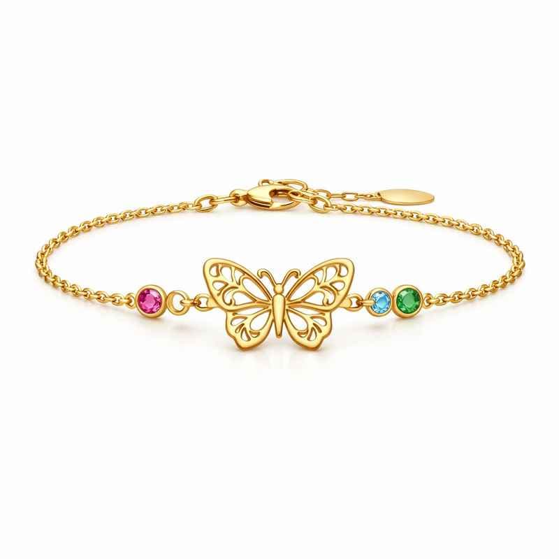 Elegant Butterfly Birthstone Charm Bracelet Personalized Gold Jewelry Stainless Steel