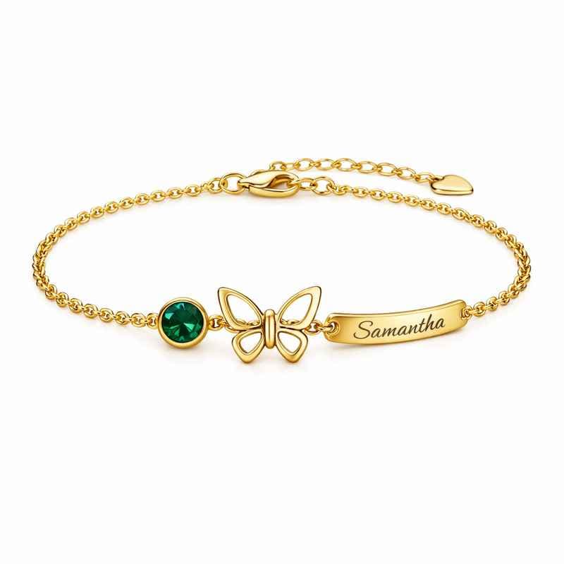 Butterfly Birthstone Charm Gold Stainless Steel Personalized Bracelet Butterfly