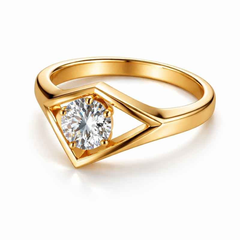 Geometric Birthstone Ring with Gold Plated Zircon Finger Modern Stainless Steel Jewelry