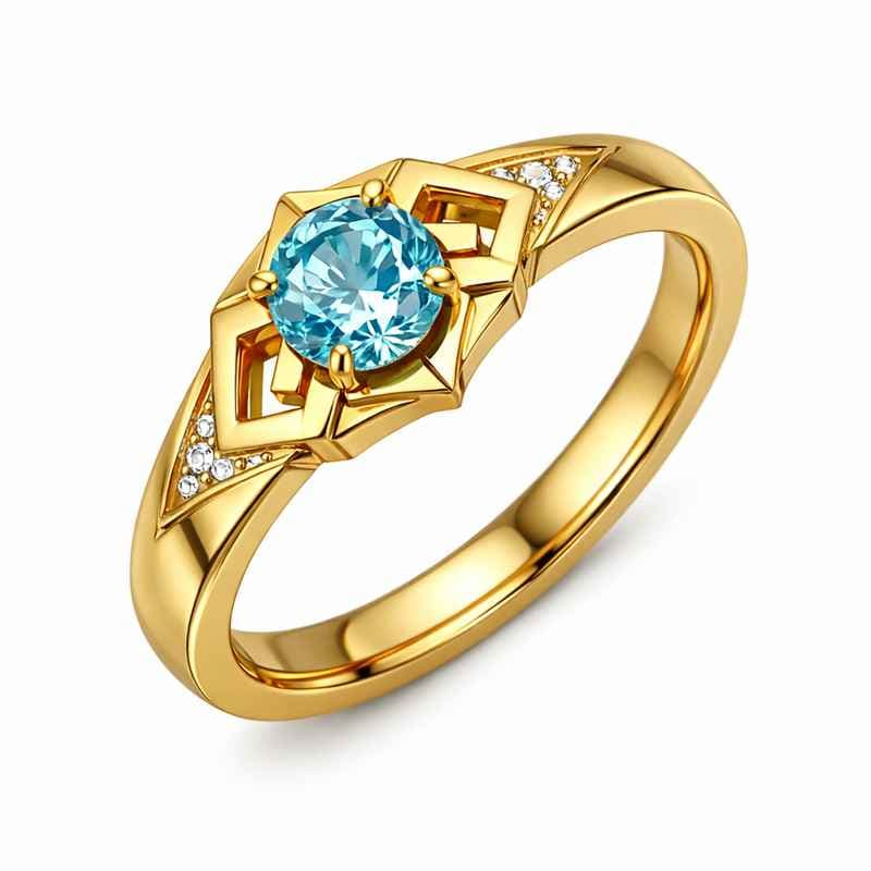 Geometric Birthstone Ring Gold Plated Zircon Finger Modern Stainless Steel Birthstone