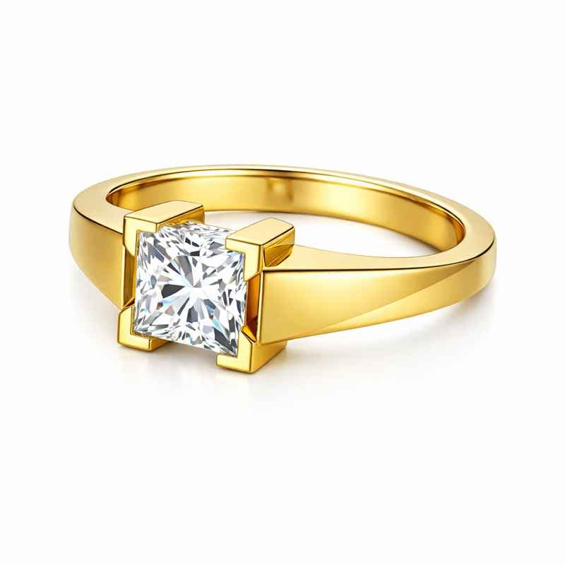 Geometric Birthstone Ring Zircon Gold Plated Modern Stainless Steel Finger