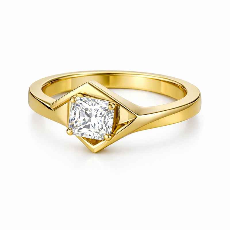 Geometric Birthstone Zircon Ring Gold Plated Stainless Steel Modern