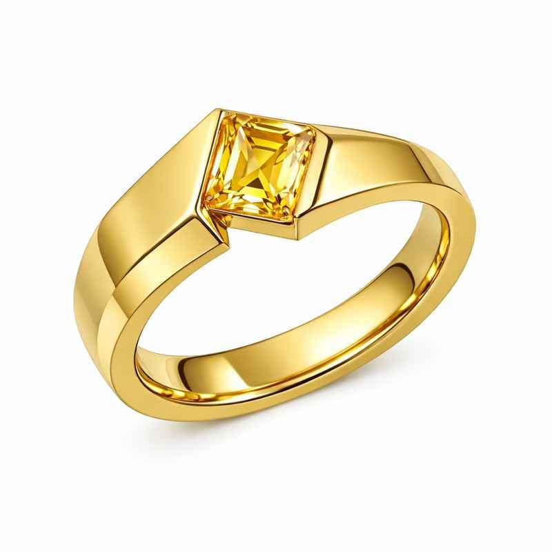 Geometric Birthstone Ring with Gold Plated Zircon Finger Modern Stainless Steel Gemstone