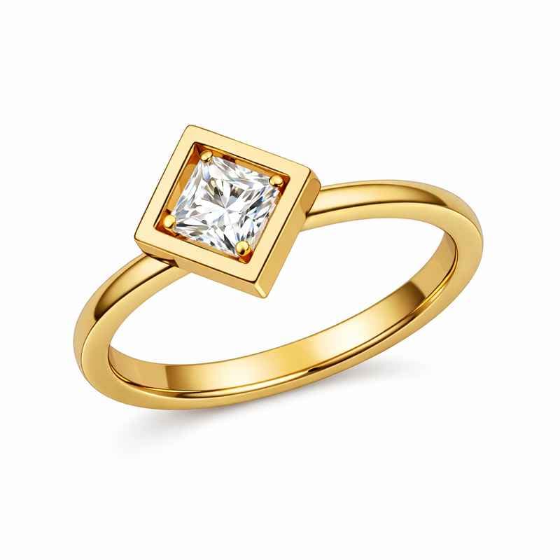 Geometric Birthstone Ring Zircon Gold Plated Modern Stainless Steel Finger