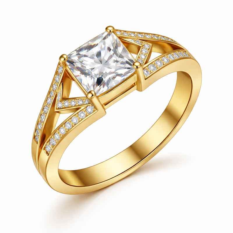 Geometric Birthstone Ring Gold Plated Zircon Stainless Steel
