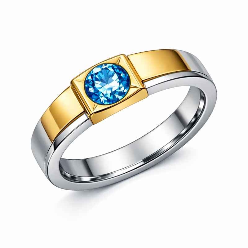Geometric Birthstone Ring with Zircon Gold Plated Modern Stainless Steel Finger