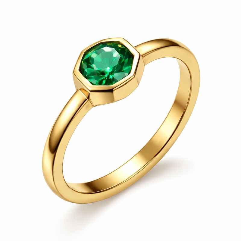 Geometric Zircon Birthstone Gold Plated Stainless Steel Ring