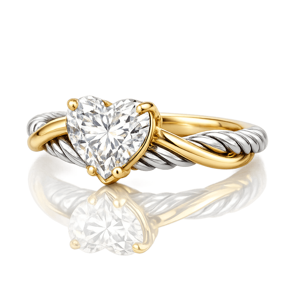 Vintage 14k Gold Heart Ring with Twisted Stainless Steel and Irregular Design