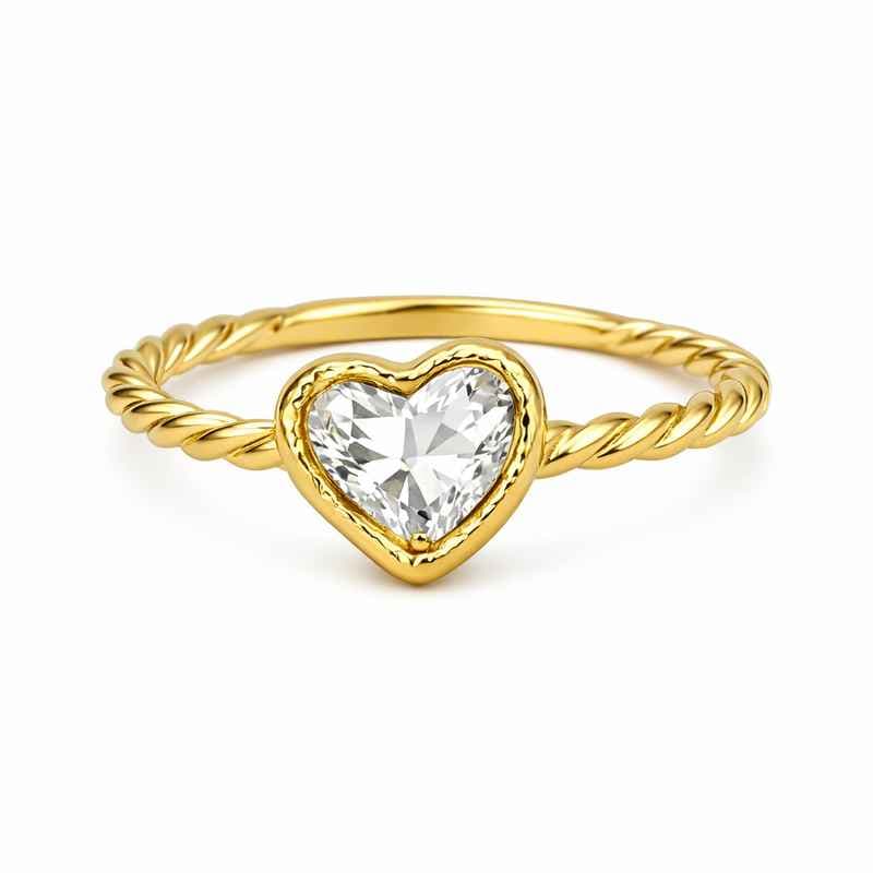 Vintage Twisted 14k Gold Stainless Steel Heart Ring for Women