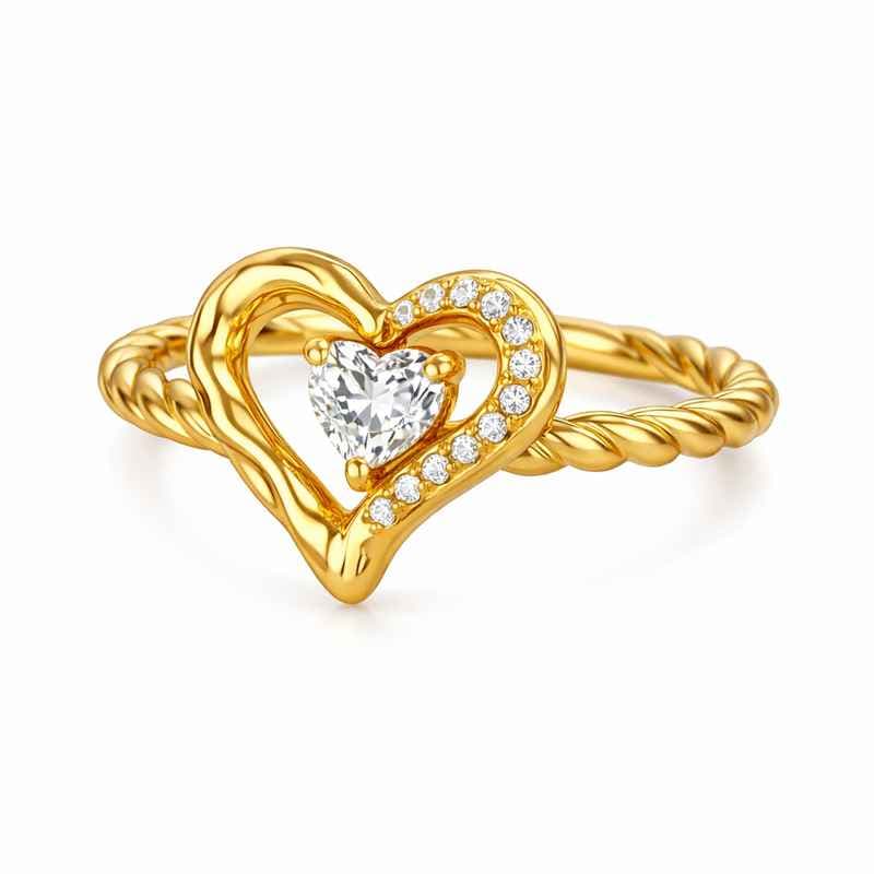 Vintage Twisted 14k Gold Stainless Steel Heart Ring for Women