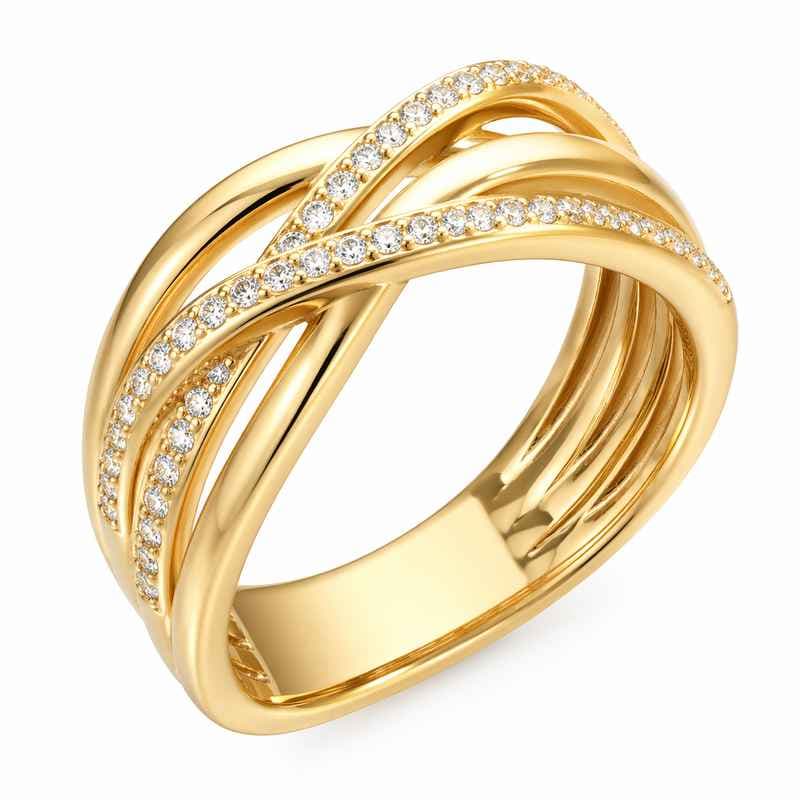 Chic 14k Gold Plated Zircon Ring Intertwined Stainless Steel for Women Elegant Fashion