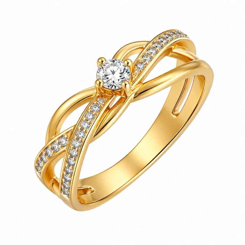 Chic 14k Gold Plated Stainless Steel Intertwined Zircon Ring for Women