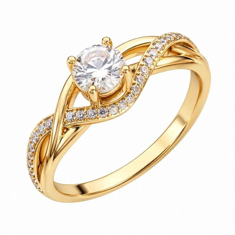 Chic 14K Gold Plated Zircon Ring Intertwined Stainless Steel