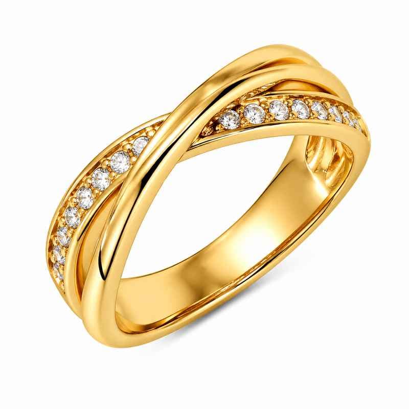 Chic 14k Gold Plated Ring with Stainless Steel Zircon Intertwined Design