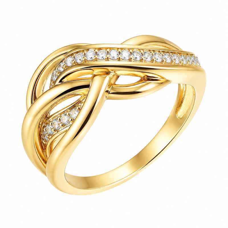 Chic 14k Gold Plated Stainless Steel Intertwined Zircon Ring Statement
