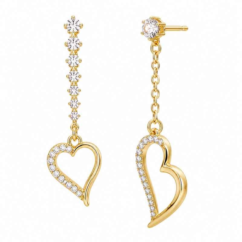 Asymmetric Heart Gold Plated Stainless Steel Zircon Drop Earrings for Women