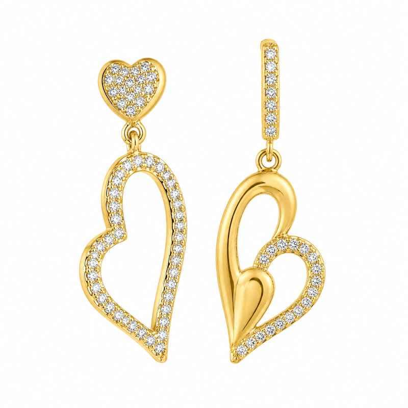 Asymmetric Heart Zircon Drop Earrings Gold Plated Stainless Steel Unique Asymmetric