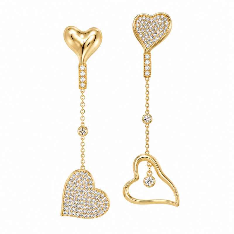 Asymmetric Heart Zircon Earrings Gold Plated Stainless Steel Drop Elegant Asymmetric