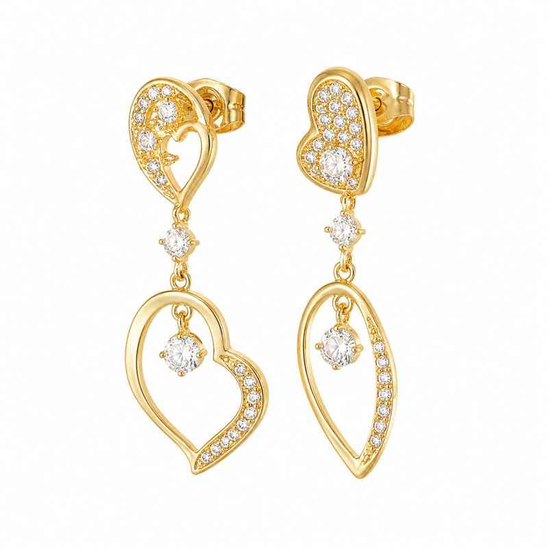 Asymmetric Heart Zircon Earrings Gold Plated Drop Stylish Stainless Steel Design