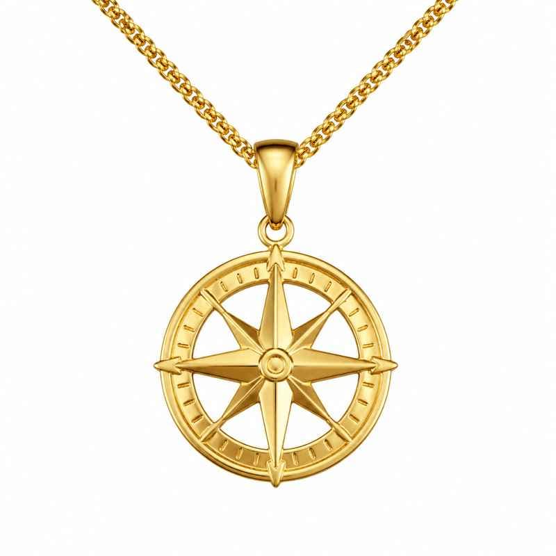 Geometric Hollow Gold Compass Necklace 18k Gold Stainless Steel Pendant for Men