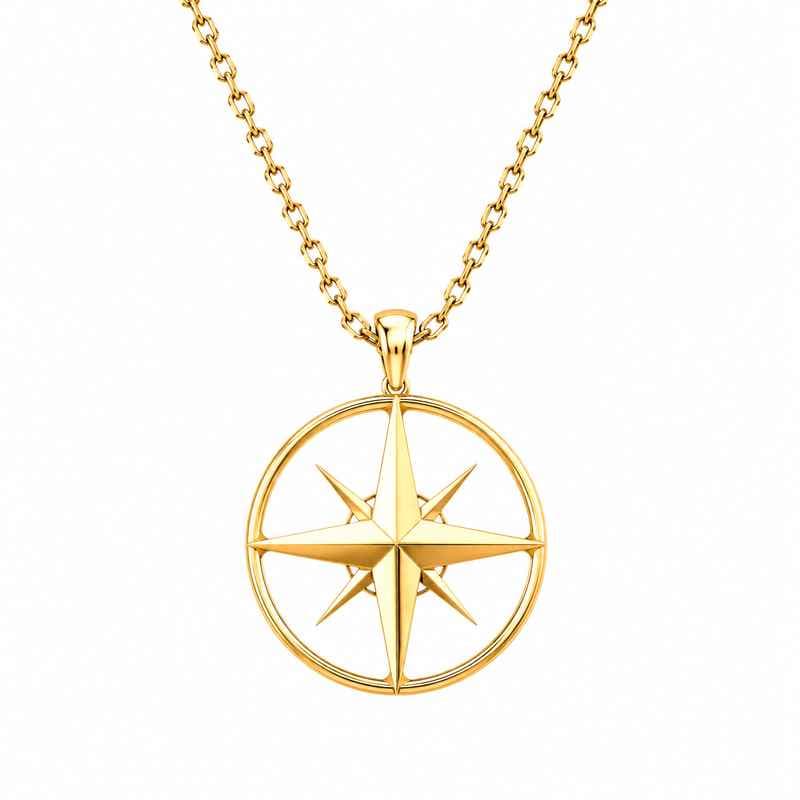 Geometric Hollow Gold Compass Necklace, 18k Gold Stainless Steel Pendant, Geometric Compass Pendant Necklace