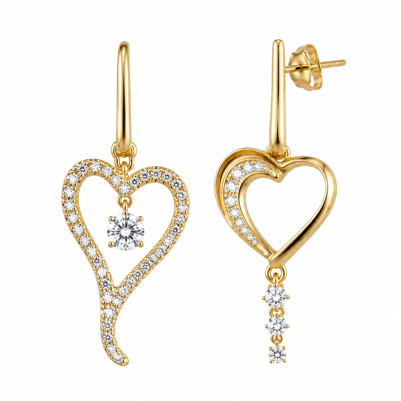 Asymmetric Heart Gold Plated Zircon Earrings Drive Wholesale Business Growth
