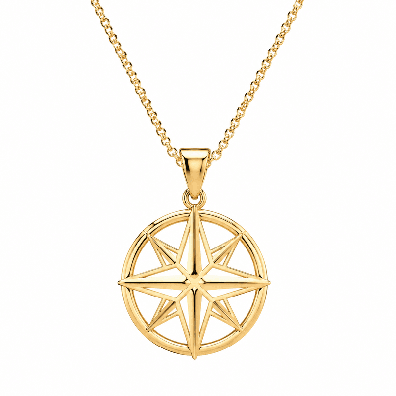 Geometric Hollow 18K Gold Compass Necklace: Premium Stainless Steel Compass Pendant Jewelry & 18K Gold Geometric Necklace for Men Wholesale