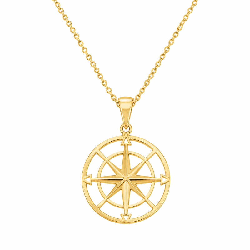 Boost Your Jewelry Line with Geometric Hollow 18k Gold Compass Necklace: Wholesale Stainless Steel Compass Pendant Jewelry & Gold Geometric Compass Pendant Customization