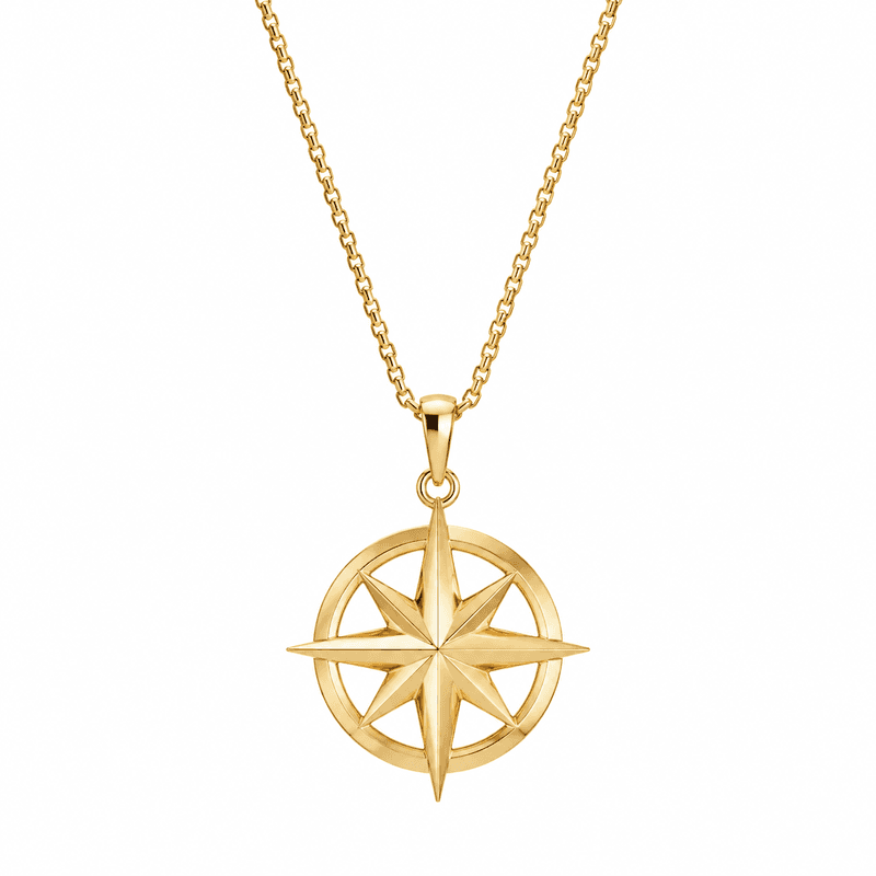 Geometric Hollow 18k Gold Stainless Steel Compass Pendant Necklace: Custom Wholesale Options for Men’s Jewelry Gifts