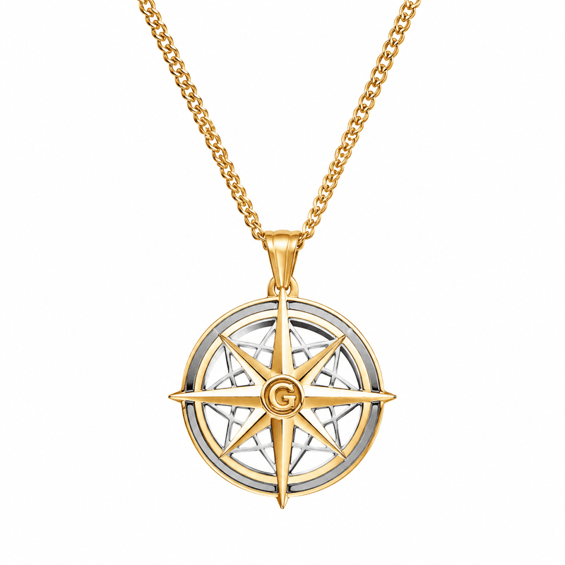 Geometric Hollow 18k Gold Compass Necklace: Customizable Stainless Steel Pendant Jewelry for Wholesale Growth