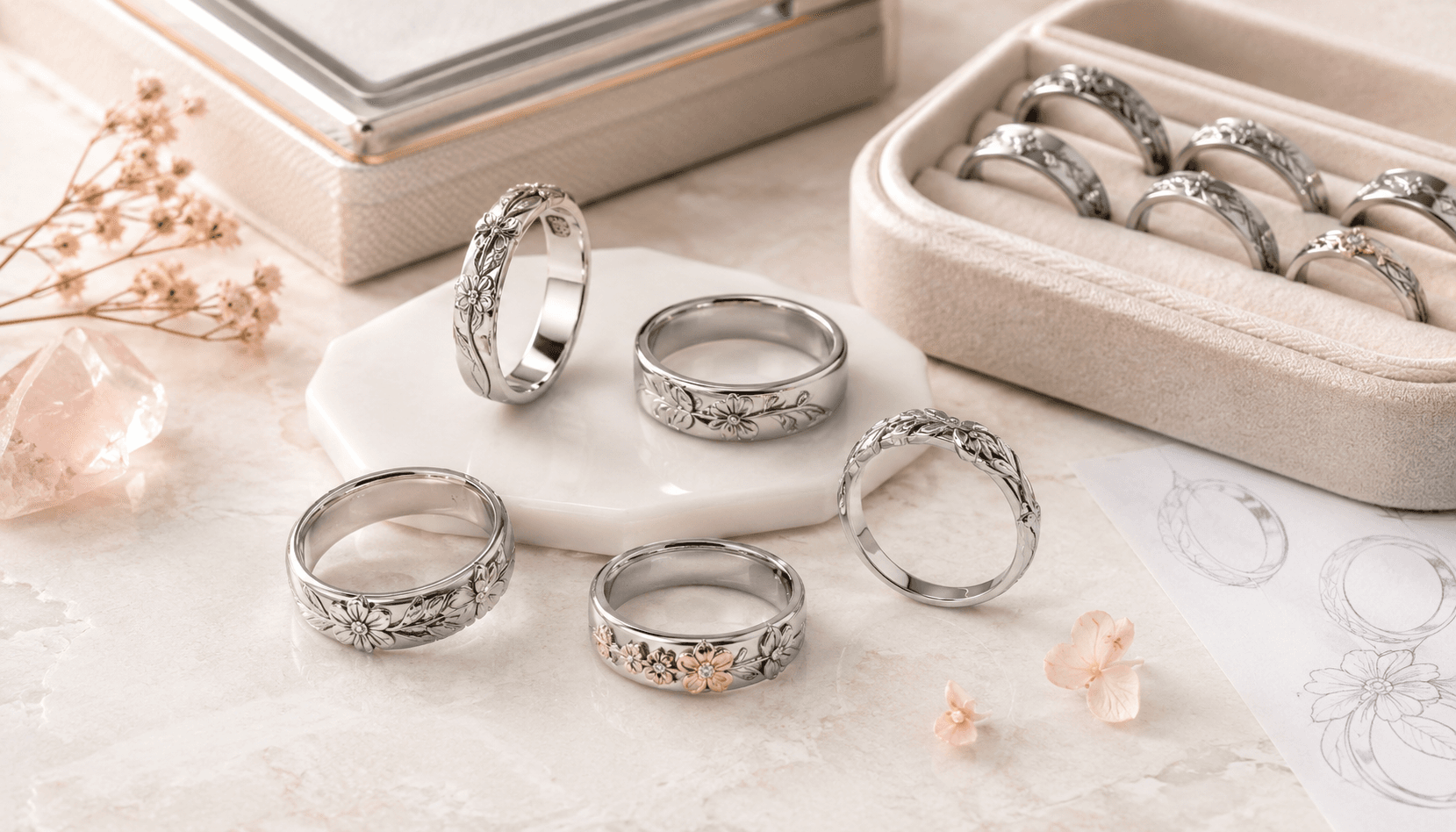 Festive Elegance: Custom Birth Flower Rings in Stainless Steel