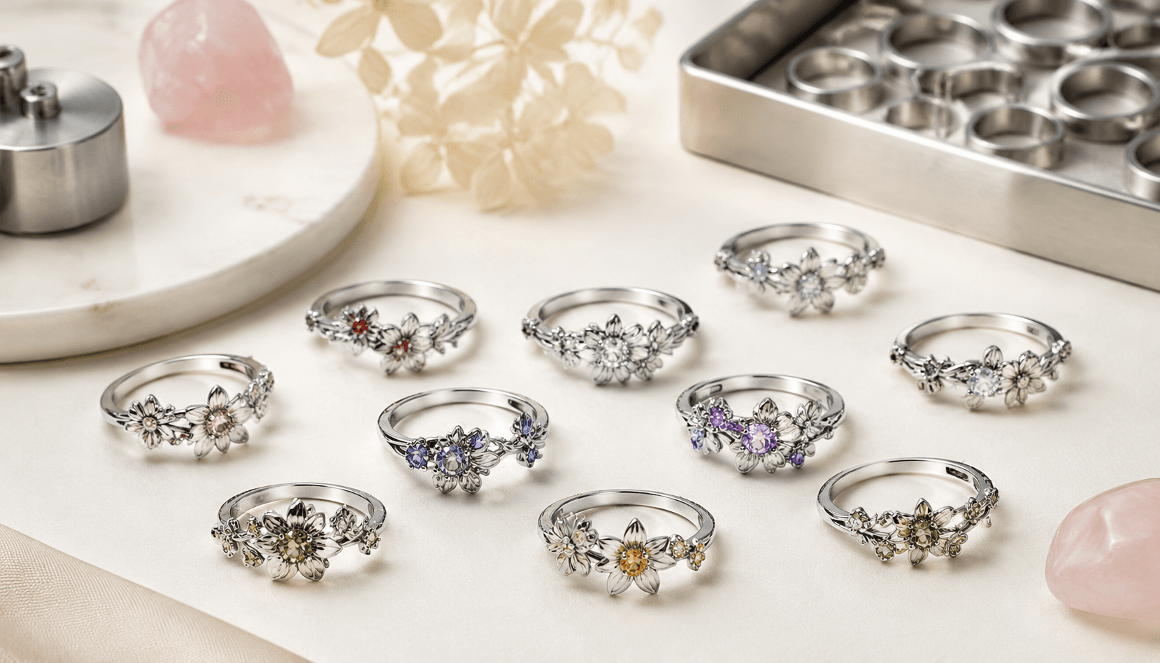 Timeless Blooms: Holiday & Seasonal Birth Flower Rings in Stainless Steel