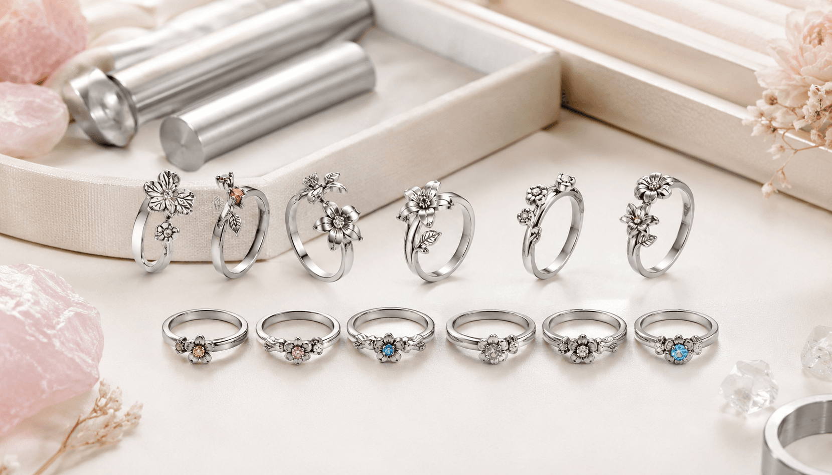 Timeless Blossoms: Seasonal Birth Flower Rings in Stainless Steel