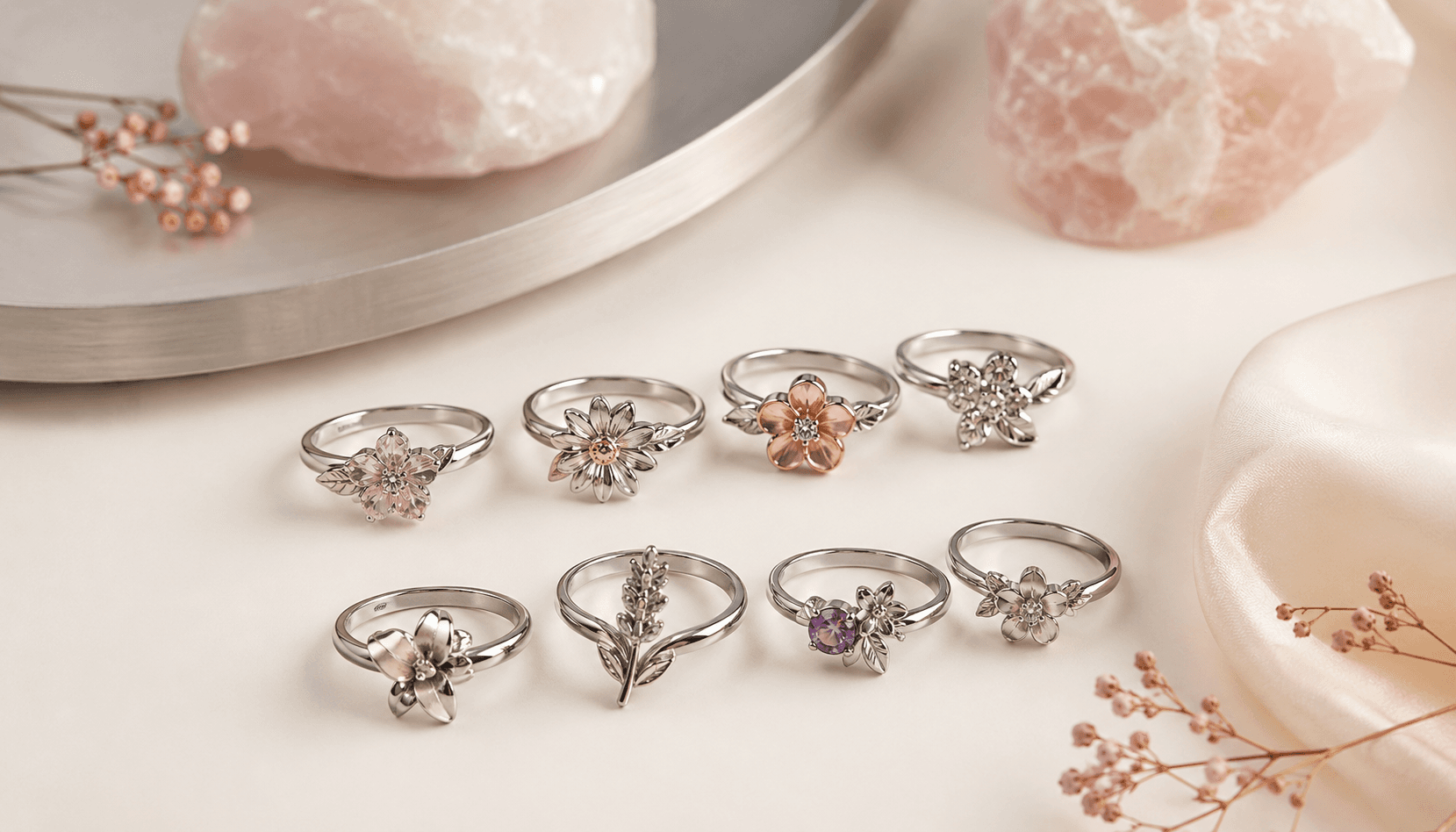 Festive Flourish: Seasonal Birth Flower Rings in Steel