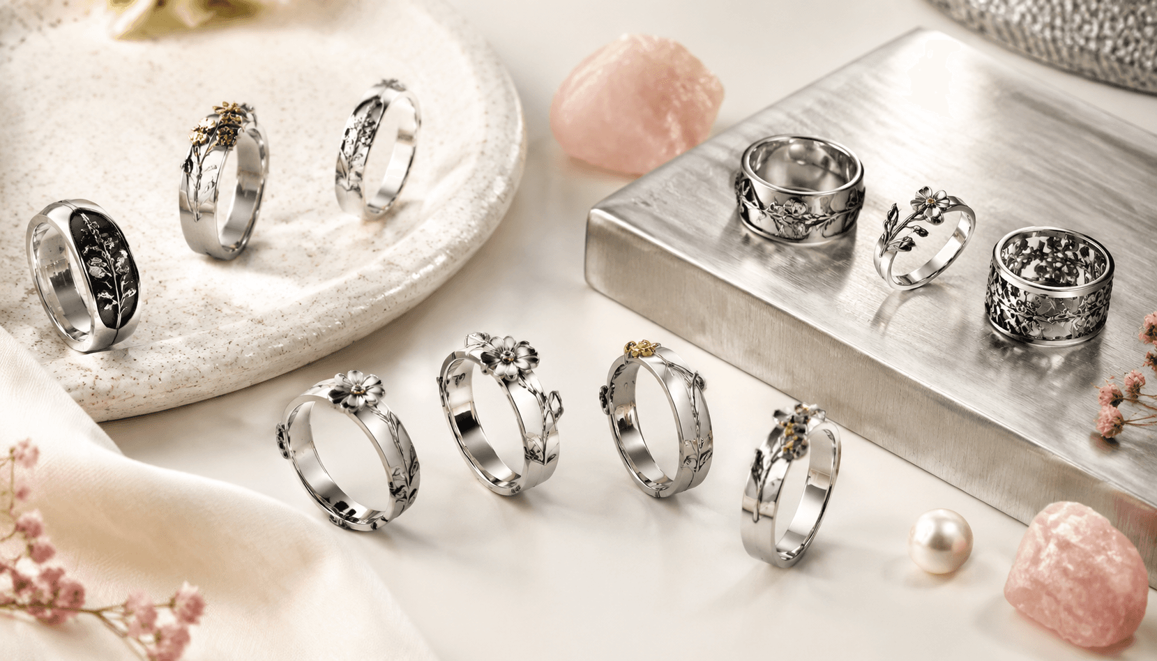 Timeless Seasons: Custom Stainless Steel Birth Flower Rings
