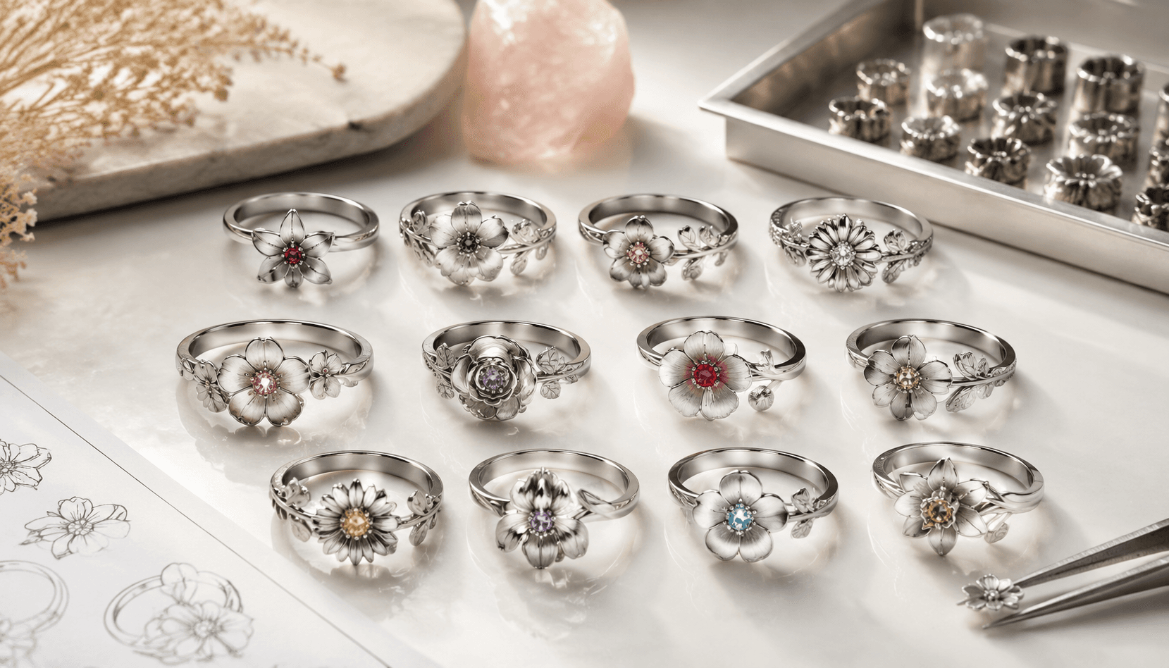 Seasonal Spark: Limited Birth Flower Rings in Steel