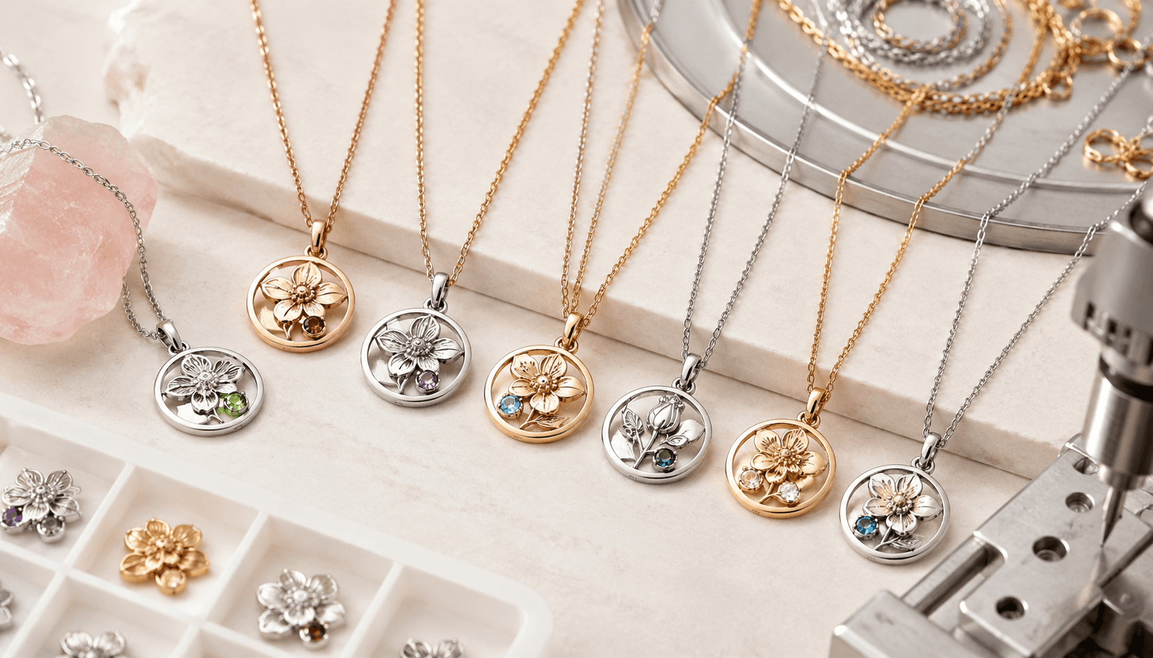 Premium Birth Month Flower & Birthstone Gold Charm Necklaces: A Technological Edge
