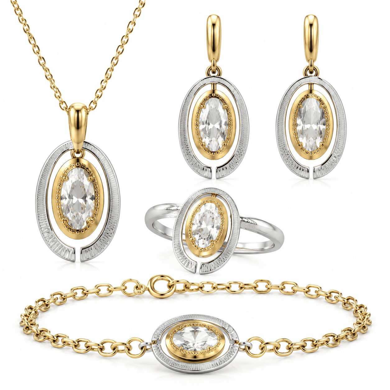 Lumière Arc Oval Necklace 1.34 ct Diamond Stainless Steel
