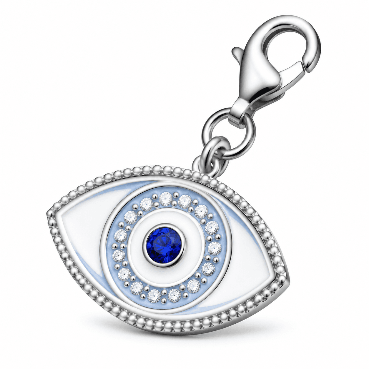 Lunar Guardian Sapphire Halo Evil Eye 316L Stainless Steel Charm