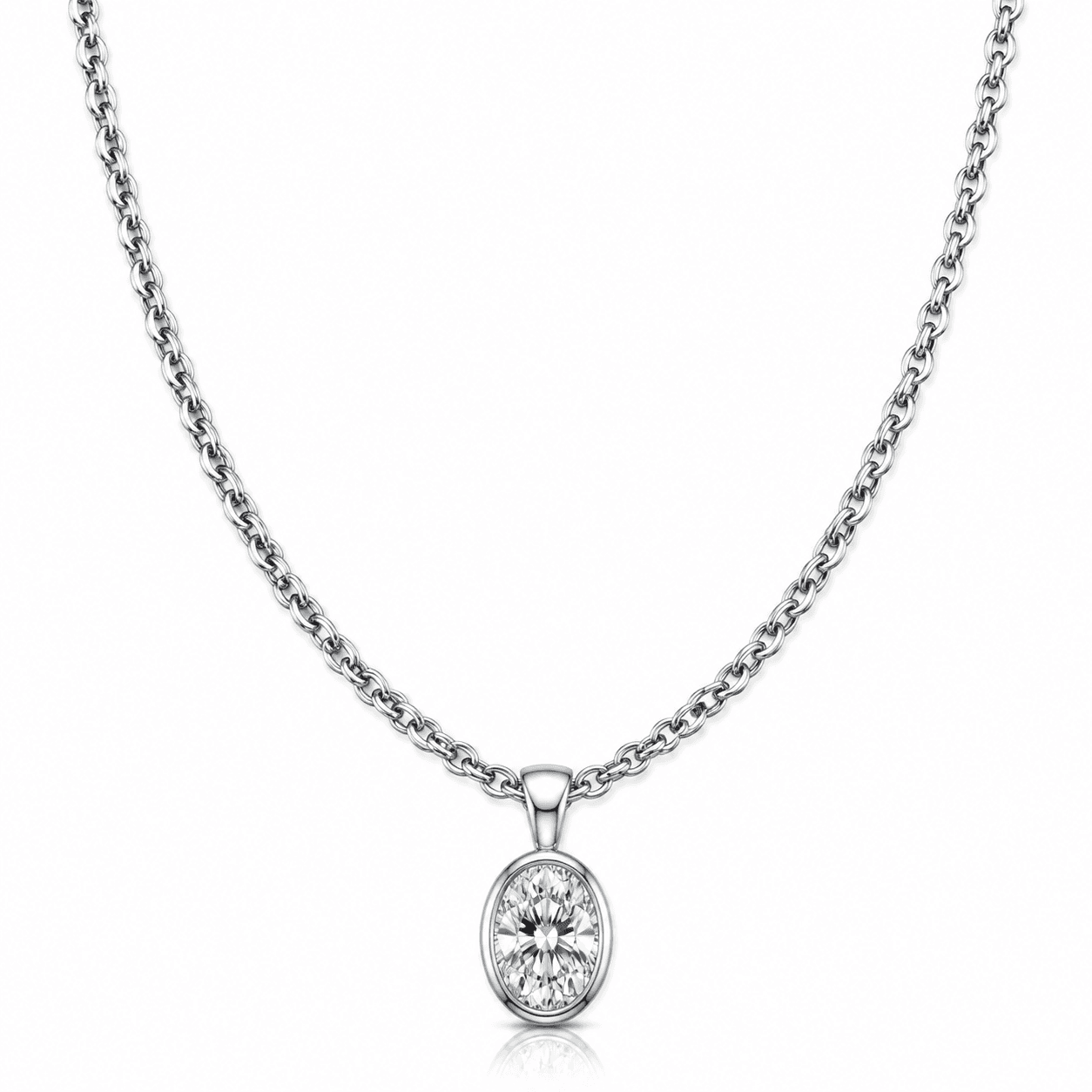 316L Stainless Steel OceanFloat 3ct Aquamarine Oval Tube Bezel Pendant Necklace